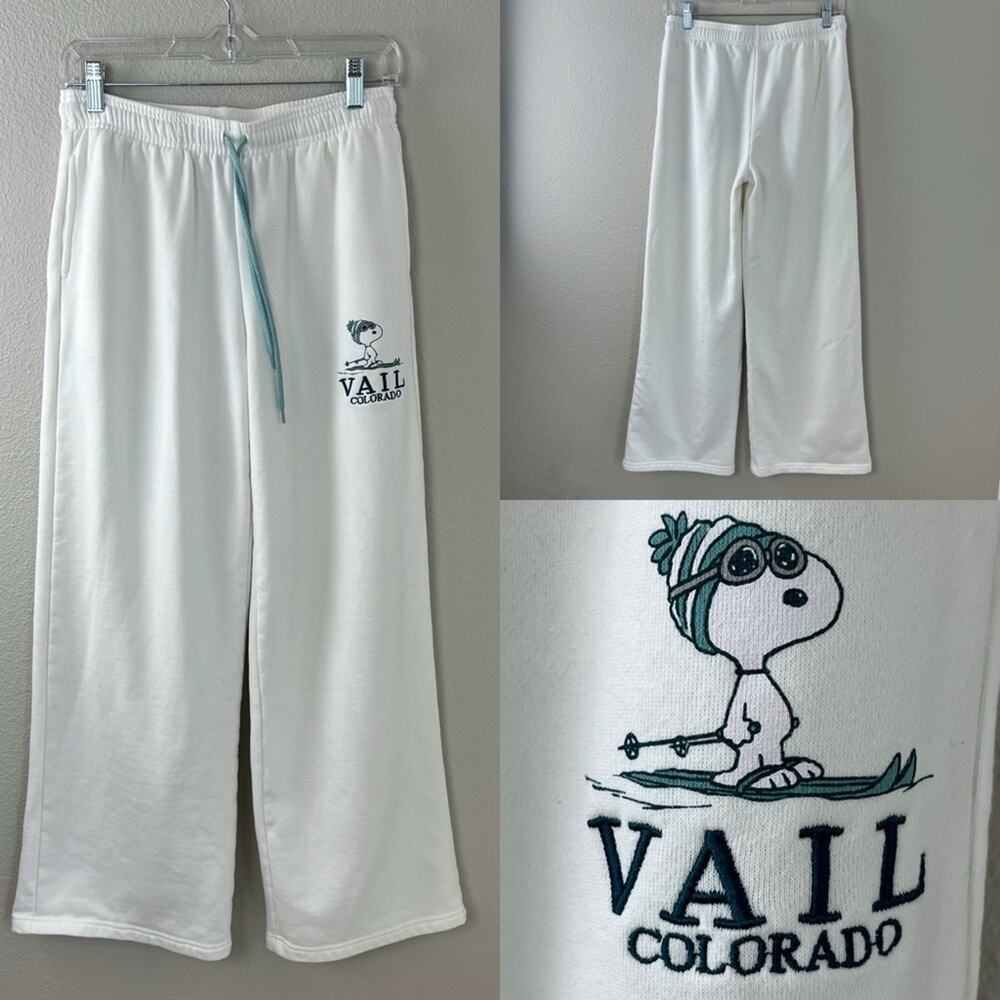 Peanuts Snoopy Vail Colorado Wide Leg High Waist Sweatpants White Small